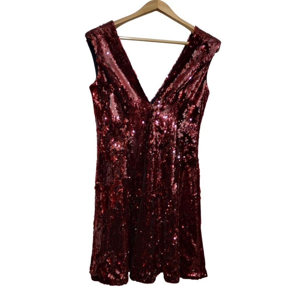 Dress The Population Marilyn Sequin Garnet Red Dress Women's L Gala Yacht Luxury